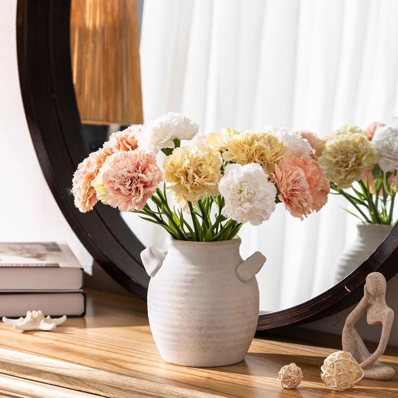 Vanselia Ceramic Flower Vase Home Decor - Farmhouse Table Vases with Handle Living Room Decoration Vintage Decorative Aesthetic for Shelf Coffee Dining Desk House Bookshelf Fireplace (6" Rustic) - Image 4